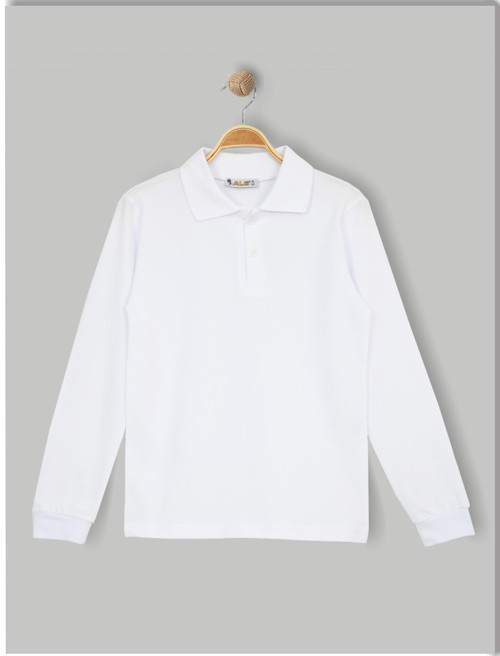ERKEK ÇOCUK OKUL POLO YAKA BEYAZ UZUN KOL T-SHIRT