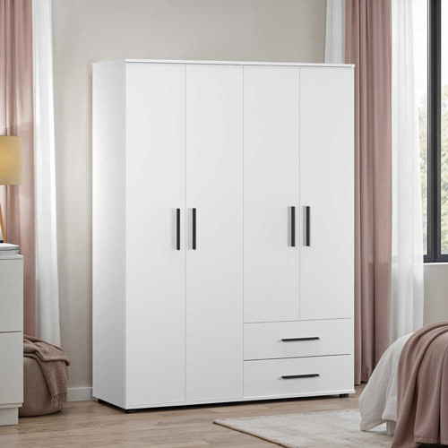 White 4 Kapaklı 2 Çekmeceli Gardırop-Mat Beyaz 137x187x52 cm (GxYxD)