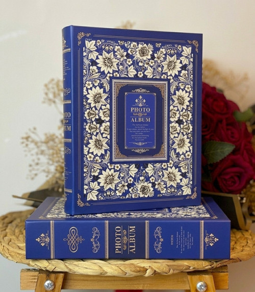 10x15cm 200 Fotoğraf Kapasiteli Kutulu Desenli Lüks Ofset Fotoğraf Albümü Mavi