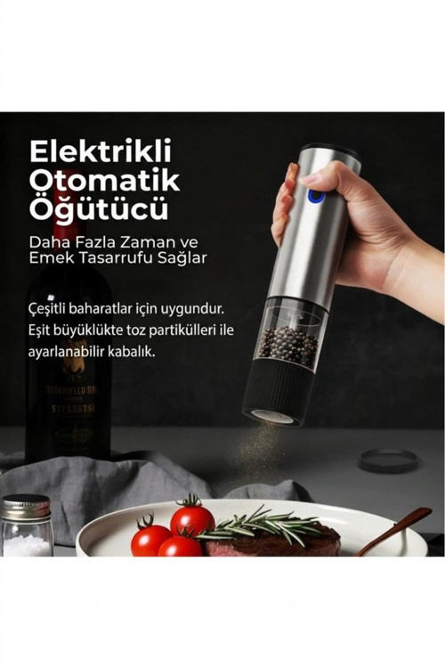 Şarjlı Otomatik Baharat Öğütücü Değirmen - 5 Kademe Ayarlı Seramik Tuz Karabiber Değirmeni