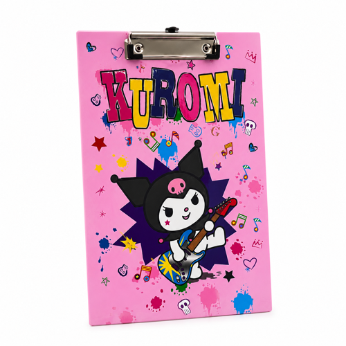 Sanrio Lisanslı Kuromi Sekreterlik A4 Boy Metal Klipsli Evrak Tutucu Yazı Altlığı Pembe - Renk: Pembe