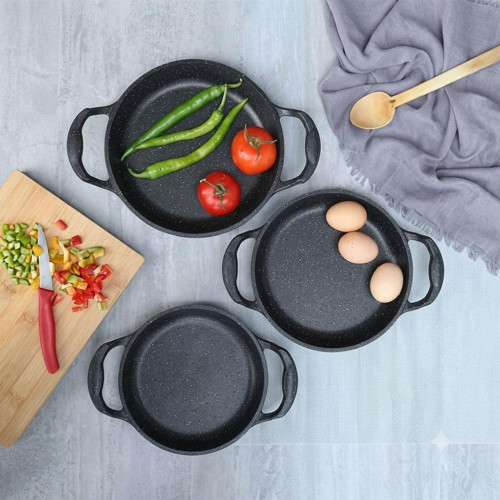 Eda Asya Kapaksız Granit Döküm 3 Parça Sahan Seti 16-18-20 Cm