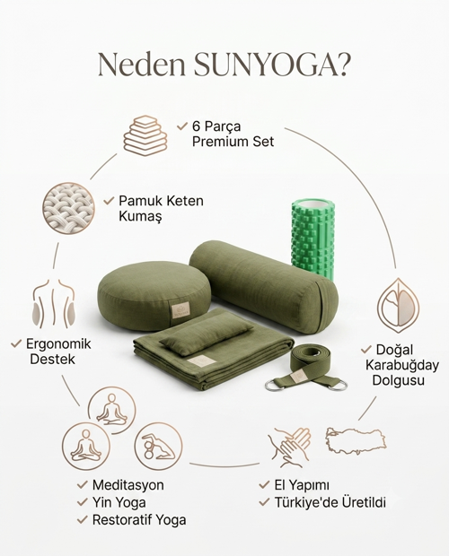 6'lı Yoga Meditasyon Seti Zafu Bolster Battaniye Kemer Roller