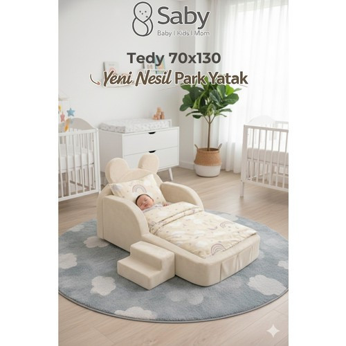 Tedy 70 x 130 Modüler Sünger Oyun Parklı Beşik ve Park Yatak Bej Renkli 3 Parça