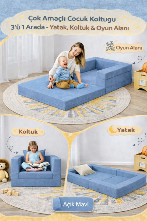 3’ü 1 Arada Katlanabilir Yatak Olabilen Çocuk Koltuğu – Seyahat Yatağı & Oyun Minderi