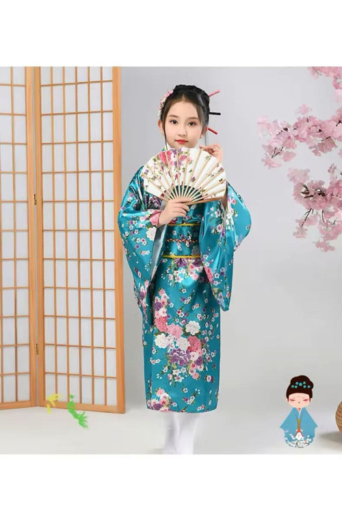 Çocuk Mavi Çiçekli Kimono