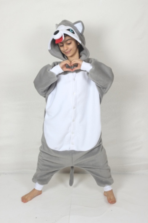 Çocuk Kigurumi Sibirya Kurdu Kurt Kostümü Hayvan Kostümü