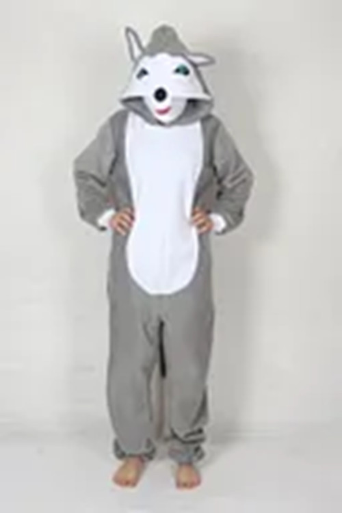 Yetişkin Sibirya Kurdu Kurt Kostümü Hayvan Kostümü Rahat Pijama Kostümü