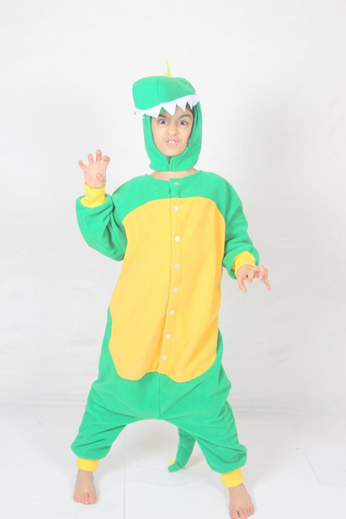 Başlıklı Çocuk Kigurumi Dinozor Kostümü Hayvan Kostümü