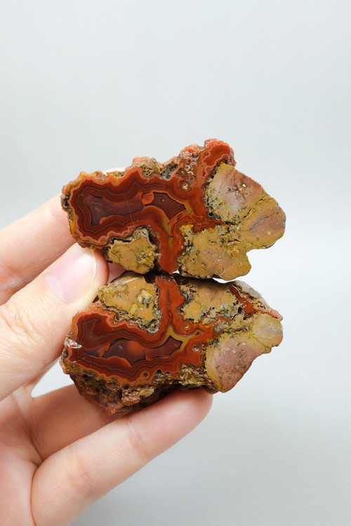 Canlı Terracotta Kırmızı Bantlı Almus Agat Parlatılmış Çifti