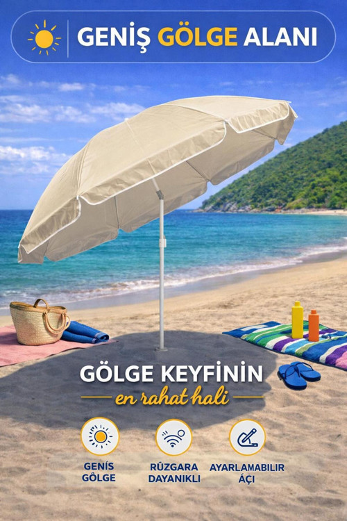 Bej 200 Cm Ayarlanabilir Fon Model Plaj Şemsiyesi