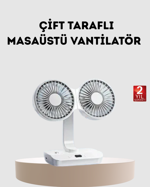 popüler Kablosuz USB Şarjlı 720° Döner Masaüstü Fan – Çift Taraflı Serinlik ve Gece Lamba