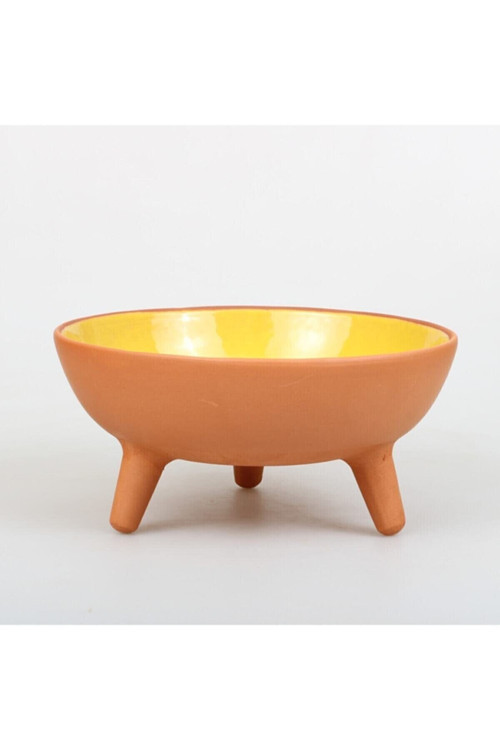 Han Cappadocia Collection Ayaklı Sırlı Çömlek Kedi Maması Kabı (sarı) 20 Cm