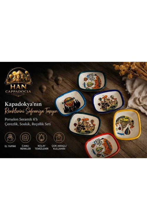 HANCAPPADOCIACOLLECTION Kapadokya Çerezlik,Sosluk,Reçellik,Zeytinlik,Baharatlık,Kahvaltılık Sunum Kaseleri 6 lı Dikdörtgen