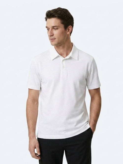 Beyaz Düz Pamuk Karışımlı T-Shirt