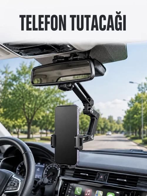 Ayarlanabilir Katlanabilir Araç Dikiz Aynası Telefon Tutucu - Navigasyon Standı