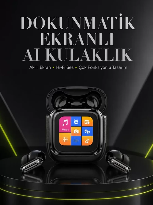 Dokunmatik Ekranlı AI Kablosuz Kulaklık - Yüksek Performans ve Modern Tasarım