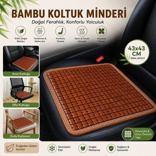 43x43 CM Terletmez Bambu Koltuk Minderi, Oto Koltuk, Ofis Koltuğu İçin Terlezmez Yapışmaz Minder