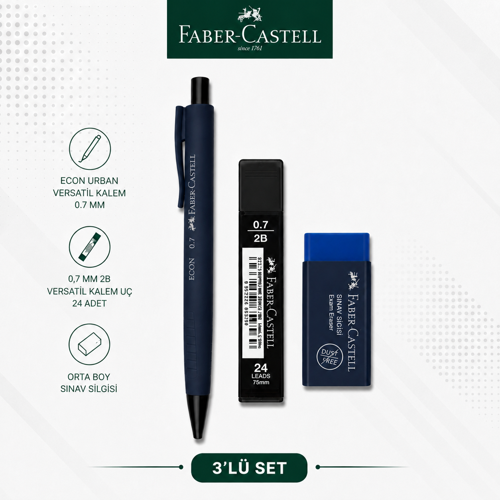 Faber-Castell Econ Urban 0,7 Lacivert Versatil Kalem+0,7 uç+Orta Boy Sınav Silgisi