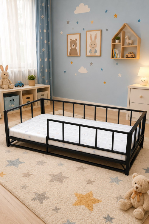 Montessori Bebek ve Çocuk Karyolası 90X190 cm Siyah Renk Demonte