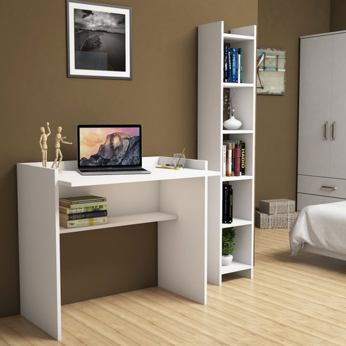 Neslişah Beyaz Çalışma Masası Kitaplıklı 90 cm T1040