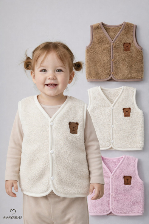 3’lü Welsoft Yelek Seti Kız Bebek ve Çocuk Kışlık Peluş Yumuşak Yelek,Çıtçıtlı,Rahat,Günlük