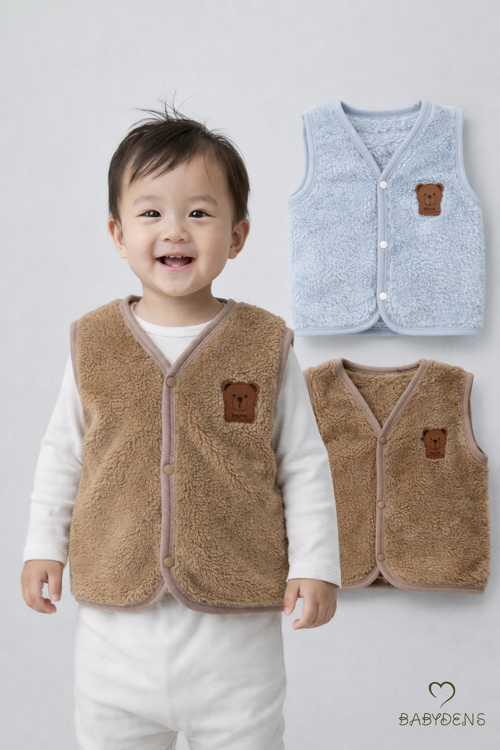 2’li Welsoft Yelek Seti Erkek Bebek & Çocuk Peluş Yumuşak Kışlık Bebek Yeleği, Çıtçıtlı, Günlük