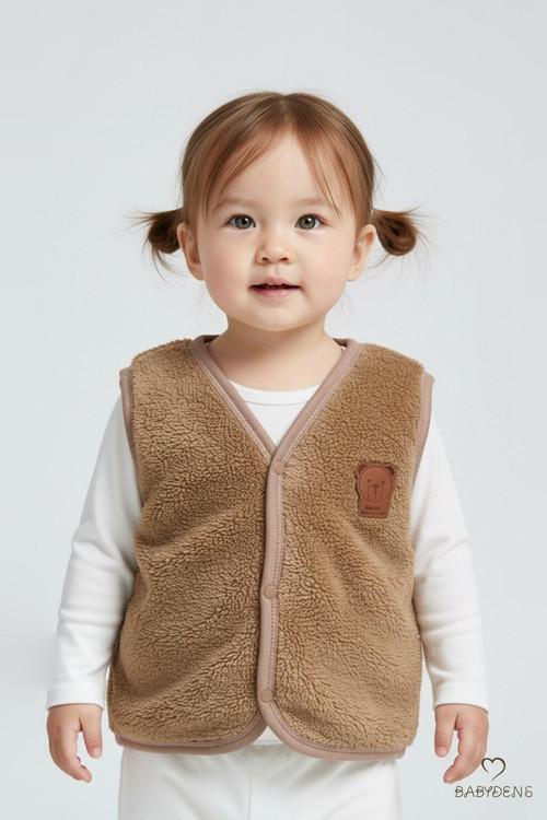 Welsoft Kız Bebek Çocuk Çıtçıtlı Yelek | Yumuşak Dokulu,Ayıcık Armalı,Peluş Bebek Yeleği Pembe