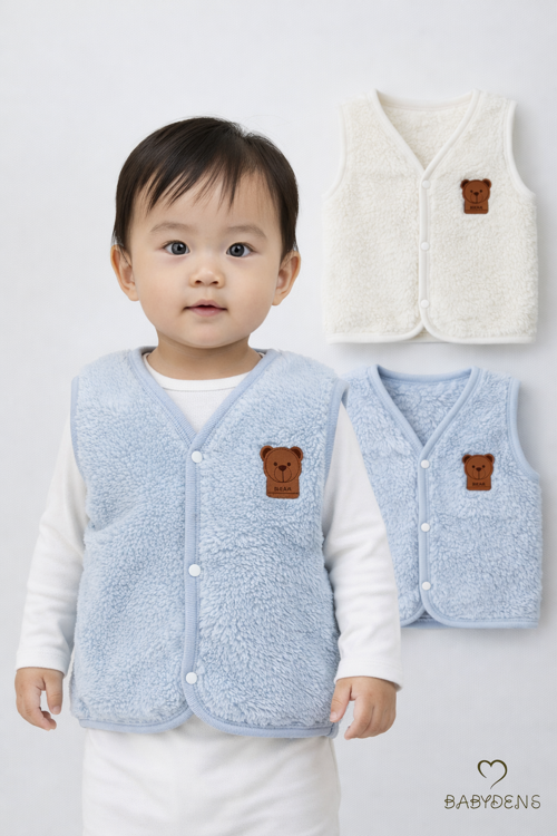 2’li Welsoft Yelek Seti Erkek Bebek & Çocuk Peluş Yumuşak Kışlık Bebek Yeleği, Çıtçıtlı, Günlük