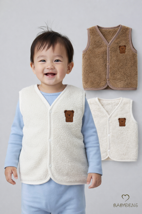 2’li Welsoft Yelek Seti Erkek Bebek & Çocuk Peluş Yumuşak Kışlık Bebek Yeleği, Çıtçıtlı, Günlük