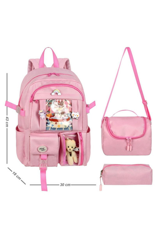 Kore Kawaii Tarzı Okul Sırt Çantası,Günlük Sırt Çantası Termal Beslenme Çantası Ve Kalemlik
