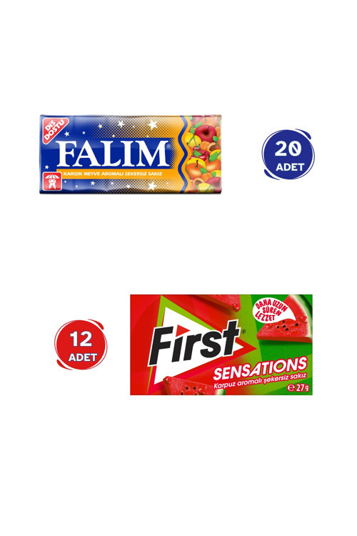 Karışık Meyve Aromalı Sakız (5'li x 20 Adet)- First Sensations Karpuz Aromalı Sakız (27gr x 12 Adet)