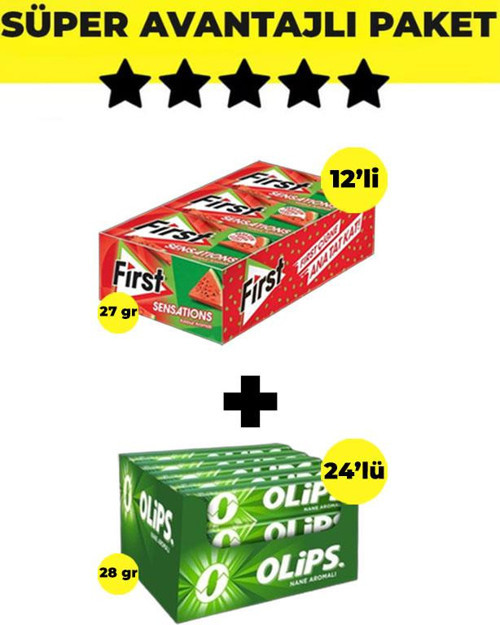 Sensations Karpuz Aromalı Sakız (27gr x 12 Adet)- Olips Nane 24'lü Paket (28gr x 24 Adet)