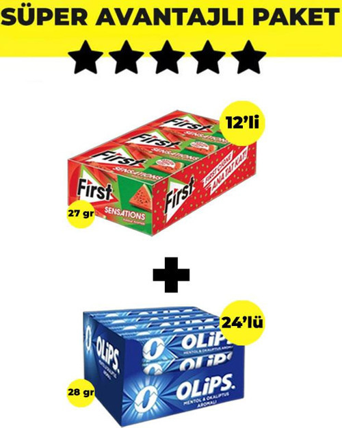 Sensations Karpuz Aromalı Sakız (27gr x 12 Adet)- Olips Mentol Okaliptüs 24'lü Paket (28gr x 24 Adet)