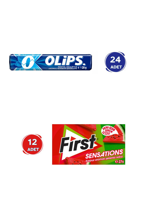 Sensations Karpuz Aromalı Sakız (27gr x 12 Adet)- Olips Mentol Okaliptüs 24'lü Paket (28gr x 24 Adet)