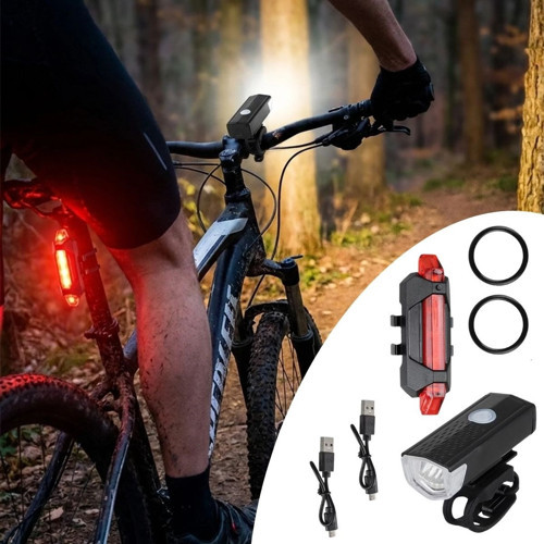 Bisiklet Işık Seti – USB Şarjlı LED Ön Far + Arka Stop Lambası, Su Geçirmez Bisiklet Aydınlatma Seti