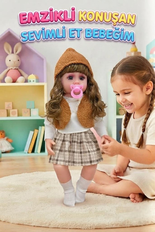 Emzikli Sevimli %100 Et Bebek - 50 cm Konuşan Gerçekçi Oyun Arkadaşı İnteraktif Eğitici Oyuncak