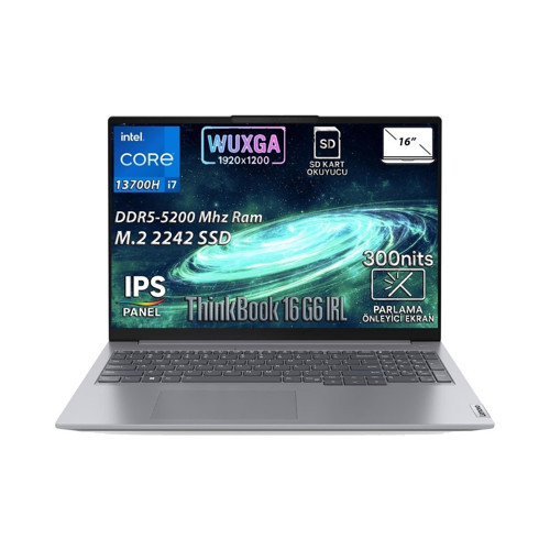 Thinkbook 16 G6 Irl Intel Core I7-13700H 16GB 512GB SSD 16" Wuxga IPS Panel Windows 11 Pro Taşınabilir Bilgisayar 21KH00