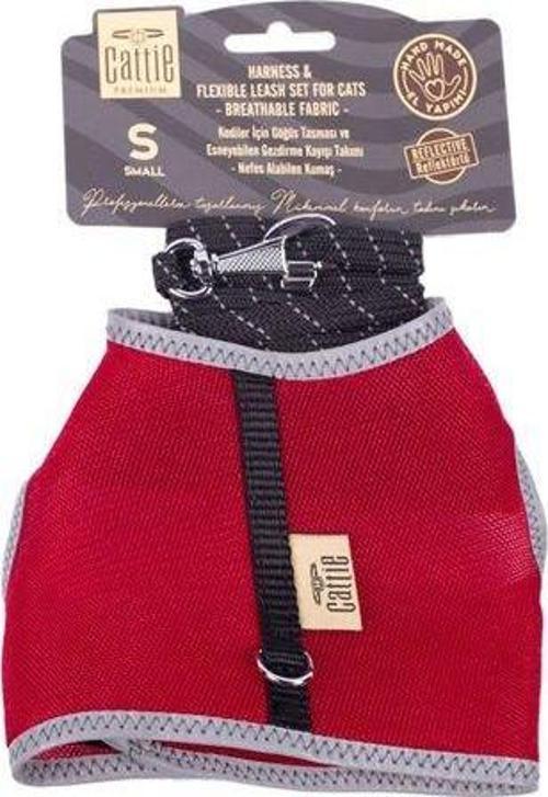 Havalı Dokuma Kedi Göğüs ve Gezdirme Takımı Small Kırmızı 1x20-30 Cm