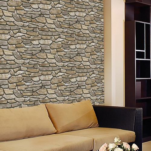 Ham Taş Desen 52 cm x 10 m 3 Boyutlu Duvar Kağıdı Koyu Gri (5'li Paket)