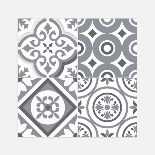 Geometri Desenli Gri Zemin PVC Karo 30 x 30 cm (6'li Paket)