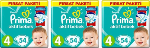Aktif Bebek 4 Numara 54 Adet Bebek Bezi 3 Adet