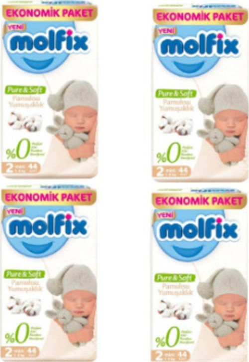 4 Paket Pure & Soft 2 Numara Mini 176'lı Bebek Bezi