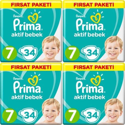 Bebek Bezi 7 Beden-numara 15+ kg 34 Lü 4 Paket 136 Adet