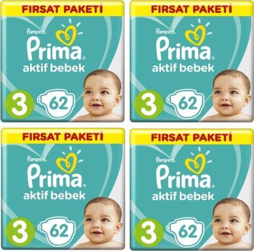 Bebek Bezi Aktif Bebek 3 Beden 62 X 4 Lü 248 Adet Fırsat Paketi
