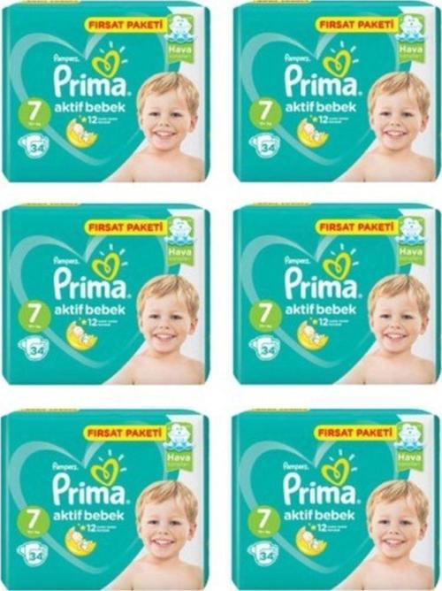 Bebek Bezi Aktif Bebek 7 Beden 34 Adet 6'lı Paket 204 Adet