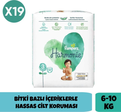 Harmonie Bebek Bezi 3 Beden 22 Adet X19 Paket