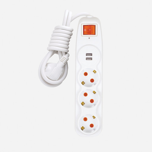 2'li Usb Çocuk Korumalı 3'lü Anahtarlı Akım Korumalı Topraklı Grup Priz