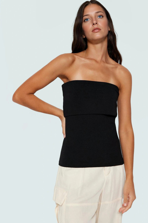 Yandan Fermuarlı Krep Örme Straplez Bluz Premium Kalite Modern Stil