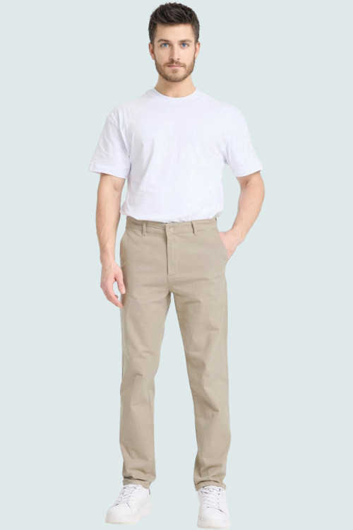 Erkek Günlük Kullanım İçin Straight Kalıp Chino Pantolon Esnek Gabardin Kumaş Modern Tasarım